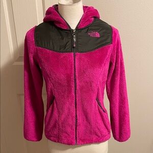 The North Face Pink and Black Fuzzy Kids Jacket